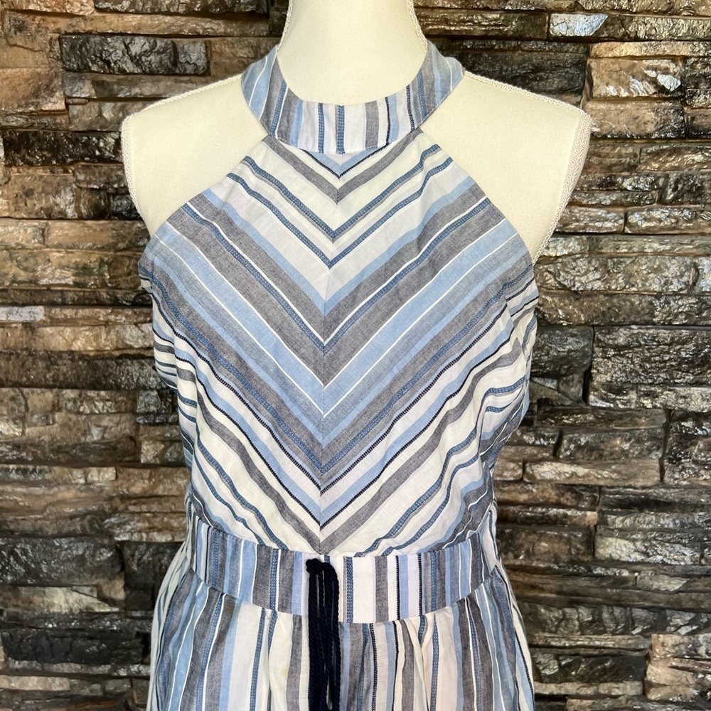 Crystal Sky Halter Romper in Navy and White - Picture 3 of 14